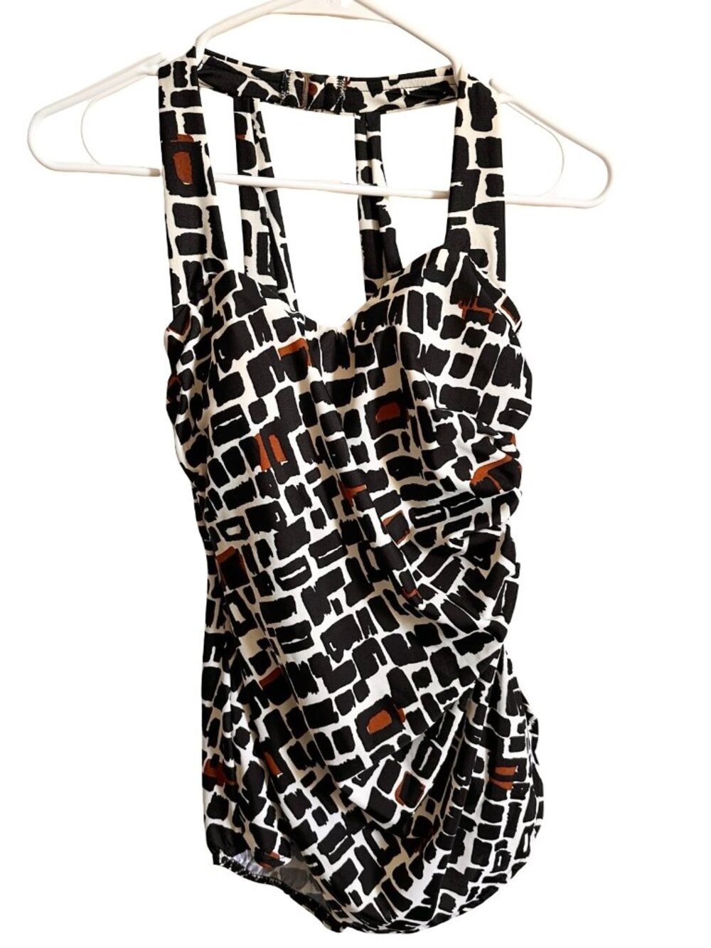 Land's End Brown Leopard Print One Piece Tankini Style Skirt Swimsuit size 8